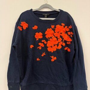 J. Crew Navy Sweatshirt with Orange Floral Design